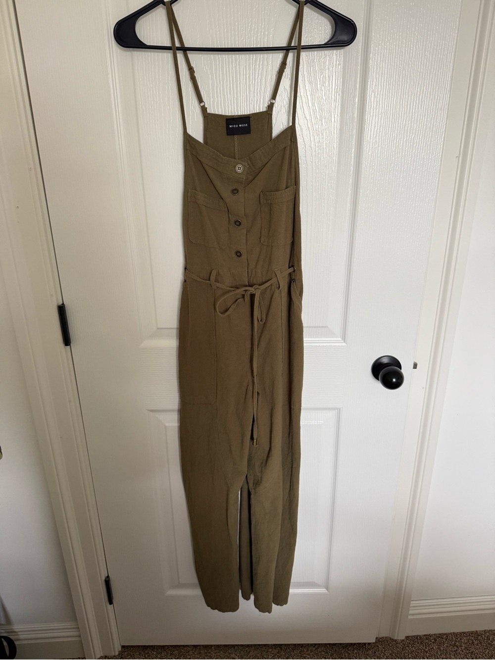 Olive Green Linen-Blend Jumpsuit